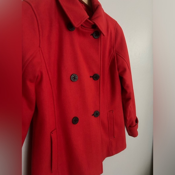 Lands’ End Red Wool Blend Pea Coat - Picture 2 of 9